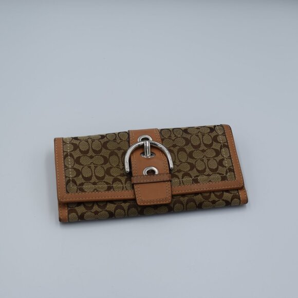Coach Soho Buckle Signature "C" Canvas and Tan Leather Wallet - Picture 2 of 12